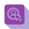 White line Create account screen icon isolated on white background. Purple square button. Vector