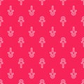 White line Cross ankh icon isolated seamless pattern on red background. Vector