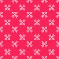 White line Crossed arrows icon isolated seamless pattern on red background. Vector