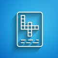 White line Crossword icon isolated on blue background. Long shadow. Vector Royalty Free Stock Photo