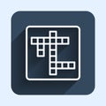 White line Crossword icon isolated with long shadow background. Blue square button. Vector Royalty Free Stock Photo