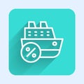 White line Cruise ship icon isolated with long shadow. Travel tourism nautical transport. Voyage passenger ship, cruise Royalty Free Stock Photo