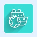 White line Cruise ship icon isolated with long shadow. Travel tourism nautical transport. Voyage passenger ship, cruise Royalty Free Stock Photo
