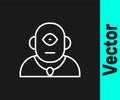 White line Cyclops icon isolated on black background. Vector Royalty Free Stock Photo
