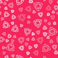 White line Diamond icon isolated seamless pattern on red background. Jewelry symbol. Gem stone. Vector Royalty Free Stock Photo