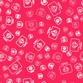 White line Diamond icon isolated seamless pattern on red background. Jewelry symbol. Gem stone. Vector Royalty Free Stock Photo