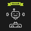 White line Disassembled robot icon isolated on black background. Artificial intelligence, machine learning, cloud