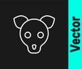 White line Dog icon isolated on black background. Vector Royalty Free Stock Photo