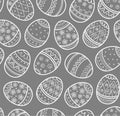 Easter egg, seamless pattern, monochrome, c ontour, gray.