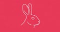 White line drawing of a rabbit s head in profile on a solid pink background Royalty Free Stock Photo