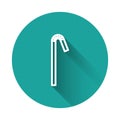 White line Drinking plastic straw icon isolated with long shadow. Green circle button. Vector Illustration Royalty Free Stock Photo