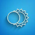 White line Eclipse of the sun icon isolated on blue background. Total sonar eclipse. Long shadow