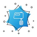 White line Electric mixer icon isolated on white background. Kitchen blender. Blue hexagon button. Vector Royalty Free Stock Photo