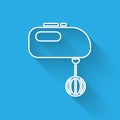 White line Electric mixer icon isolated with long shadow. Kitchen blender. Vector Illustration