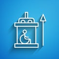 White line Elevator for disabled icon isolated on blue background. Long shadow. Vector