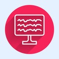 White line Encephalogram icon isolated with long shadow background. Electrical activity. Red circle button. Vector
