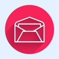 White line Envelope icon isolated with long shadow. Email message letter symbol. Red circle button. Vector Illustration Royalty Free Stock Photo