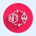 White line Ethereum exchange NFT icon isolated with long shadow background. Non fungible token. Digital crypto art