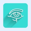 White line Eye of Horus icon isolated with long shadow background. Ancient Egyptian goddess Wedjet symbol of protection Royalty Free Stock Photo