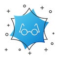 White line Eyeglasses icon isolated on white background. Blue hexagon button. Vector