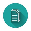 White line File document icon isolated with long shadow. Checklist icon. Business concept. Green circle button. Vector