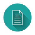 White line File document icon isolated with long shadow. Checklist icon. Business concept. Green circle button. Vector