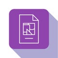 White line File document with illustration icon isolated on white background. Checklist icon. Business concept. Purple