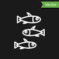 White line Fishes icon isolated on black background. Vector.