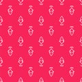 White line Fishing lure icon isolated seamless pattern on red background. Fishing tackle. Vector Royalty Free Stock Photo