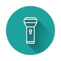 White line Flashlight icon isolated with long shadow background. Green circle button. Vector Royalty Free Stock Photo