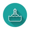 White line Floating buoy on the sea icon isolated with long shadow background. Green circle button. Vector Royalty Free Stock Photo