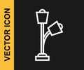 White line Floor lamp icon isolated on black background. Vector Royalty Free Stock Photo