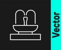 White line Fountain icon isolated on black background. Vector Royalty Free Stock Photo