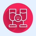 White line Friends drinking alcohol icon isolated with long shadow. Red circle button. Vector Royalty Free Stock Photo