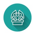 White line Gargoyle on pedestal icon isolated with long shadow. Green circle button. Vector