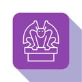 White line Gargoyle on pedestal icon isolated on white background. Purple square button. Vector