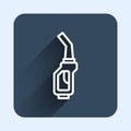 White line Gasoline pump nozzle icon isolated with long shadow background. Fuel pump petrol station. Refuel service sign Royalty Free Stock Photo