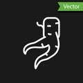 White line Ginger root icon isolated on black background. Vector Royalty Free Stock Photo