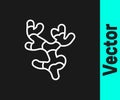 White line Ginger root icon isolated on black background. Vector Royalty Free Stock Photo