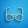 White line Glasses for the blind and visually impaired icon isolated on blue background. Long shadow. Vector