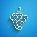 White line Grape fruit icon isolated on blue background. Long shadow. Vector