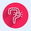White line Gut constipation icon isolated with long shadow. Bowel problems. Red circle button. Vector