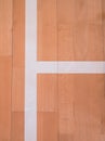 White line in hall playground. Renewal wooden floor Royalty Free Stock Photo