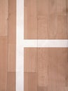 White line in hall playground. Renewal wooden floor Royalty Free Stock Photo