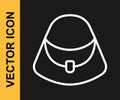 White line Handbag icon isolated on black background. Female handbag sign. Glamour casual baggage symbol. Vector