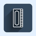 White line Harmonica icon isolated with long shadow background. Musical instrument. Blue square button. Vector Royalty Free Stock Photo