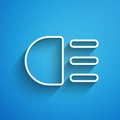 White line High beam icon isolated on blue background. Car headlight. Long shadow. Vector Royalty Free Stock Photo