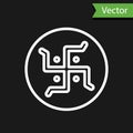 White line Hindu swastika religious symbol icon isolated on black background. Vector