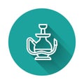 White line Hookah icon isolated with long shadow background. Green circle button. Vector