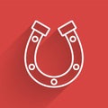 White line Horseshoe icon isolated with long shadow. Vector